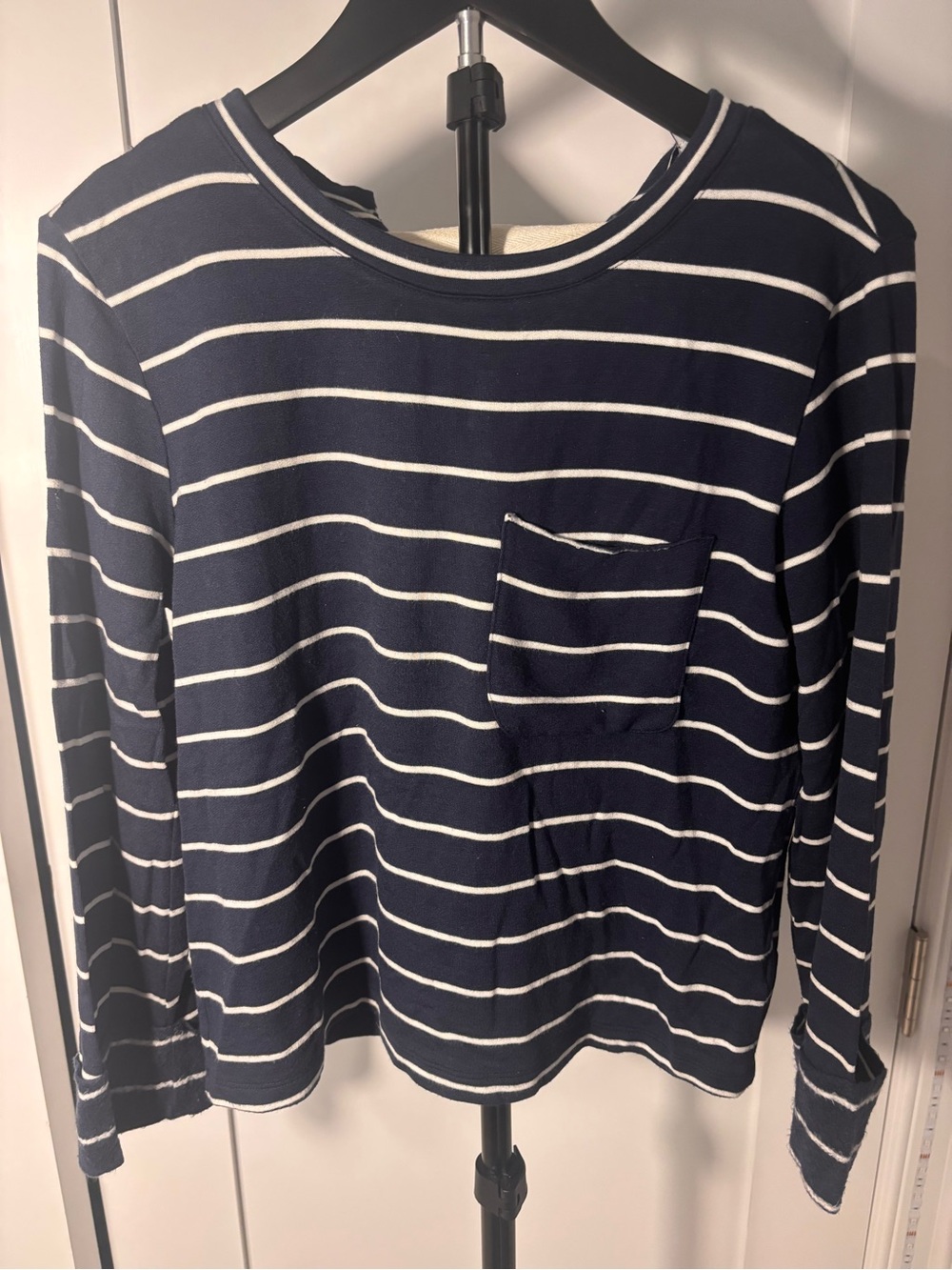 Splendid Navy White Stripe Lace Up Back Long Sleeve Top XS Made in USA